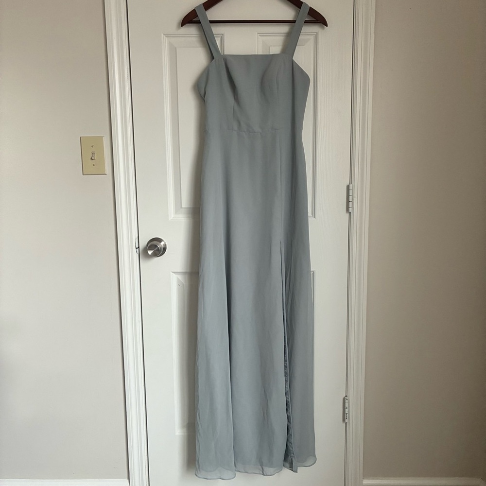 Azazie Jay Dolphin Grey A-line Sleeveless Slit Maxi Bridesmaid Dress Chiffon